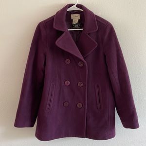 Women 100% Wool LL Bean Peacoat Plum Size 4